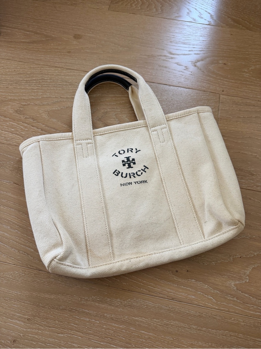 Tory Burch Cream Canvas Tote with Logo